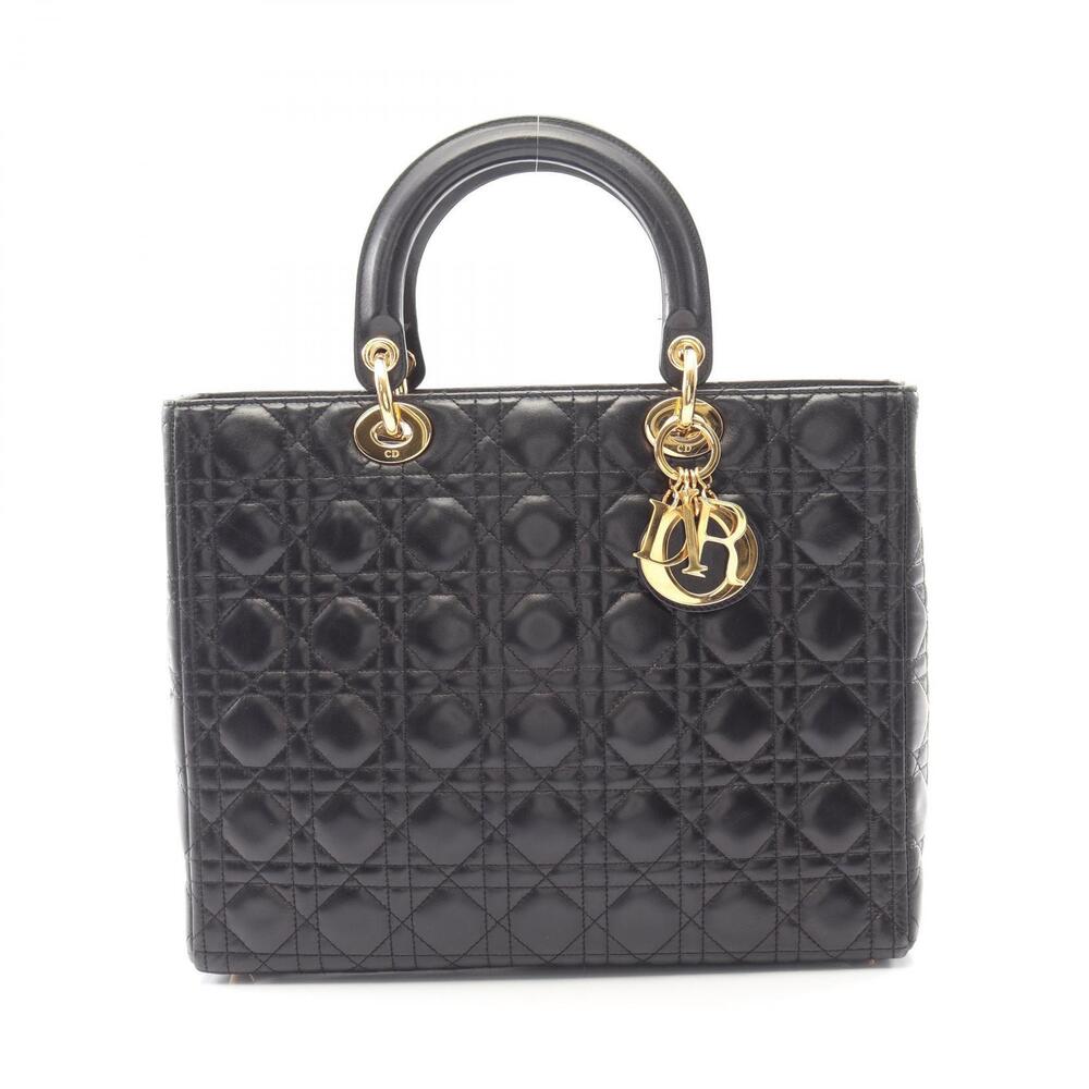 Christian Dior Lady Cannage Handbag Leather Black